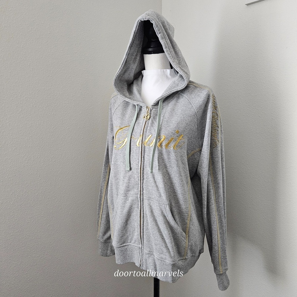 VTG G-Unit Y2K Zip Terry Hoodie Pockets Gold Embroidery Logo Women sz 2X NWT